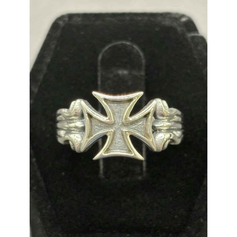 New Condition Sterling Silver Iron Cross Ring Size 7 H11